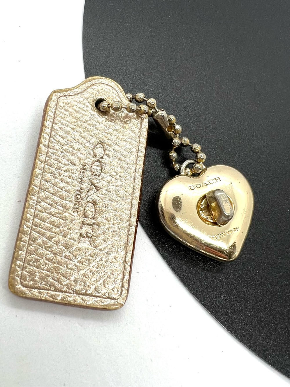 Coach Y2K Heart Turnlock Hangtag Bag Charm Key Fob Gold Metallic Set